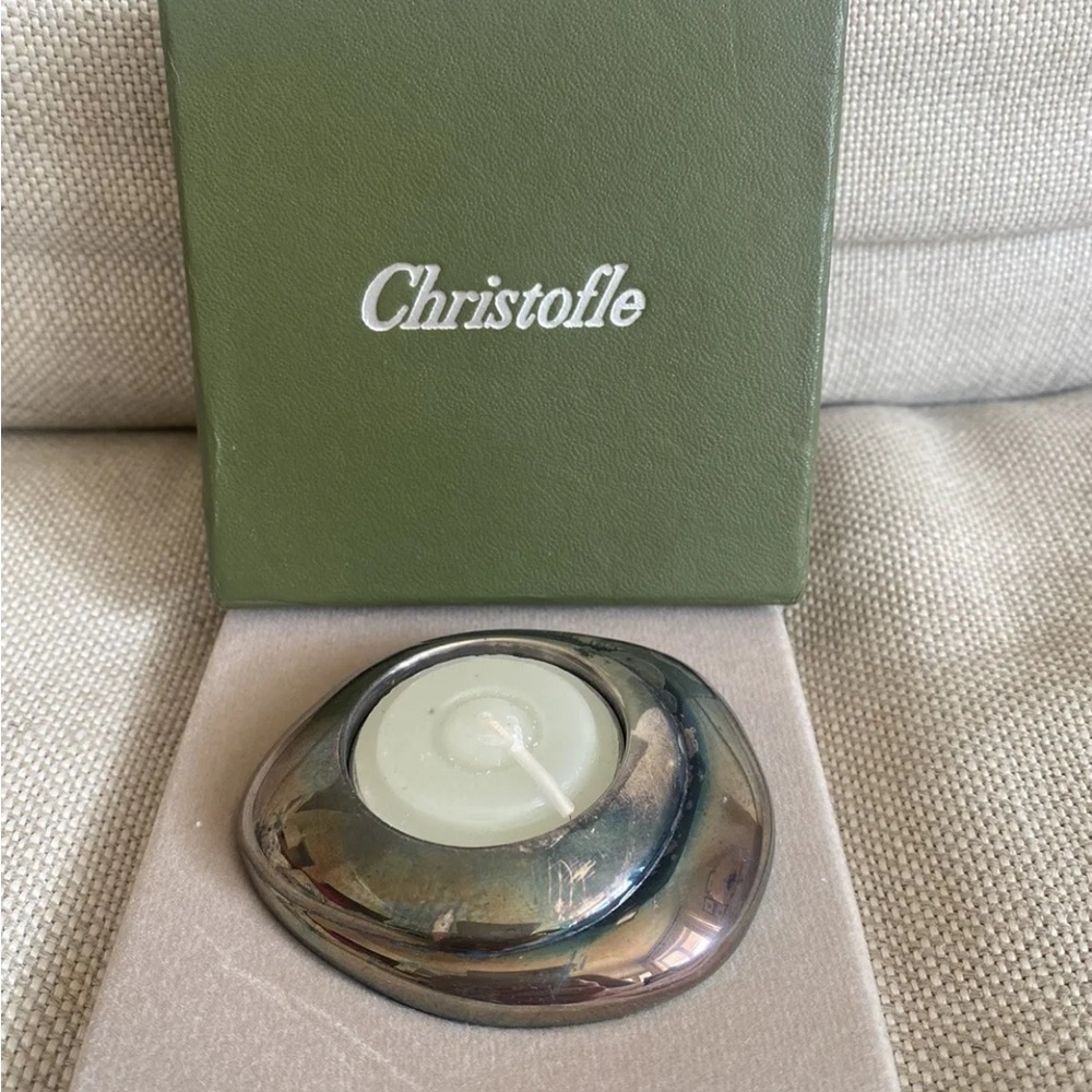 Christofle Votive Tea light Candle Holder Galet Bougeoir Silver Plate New in Box
